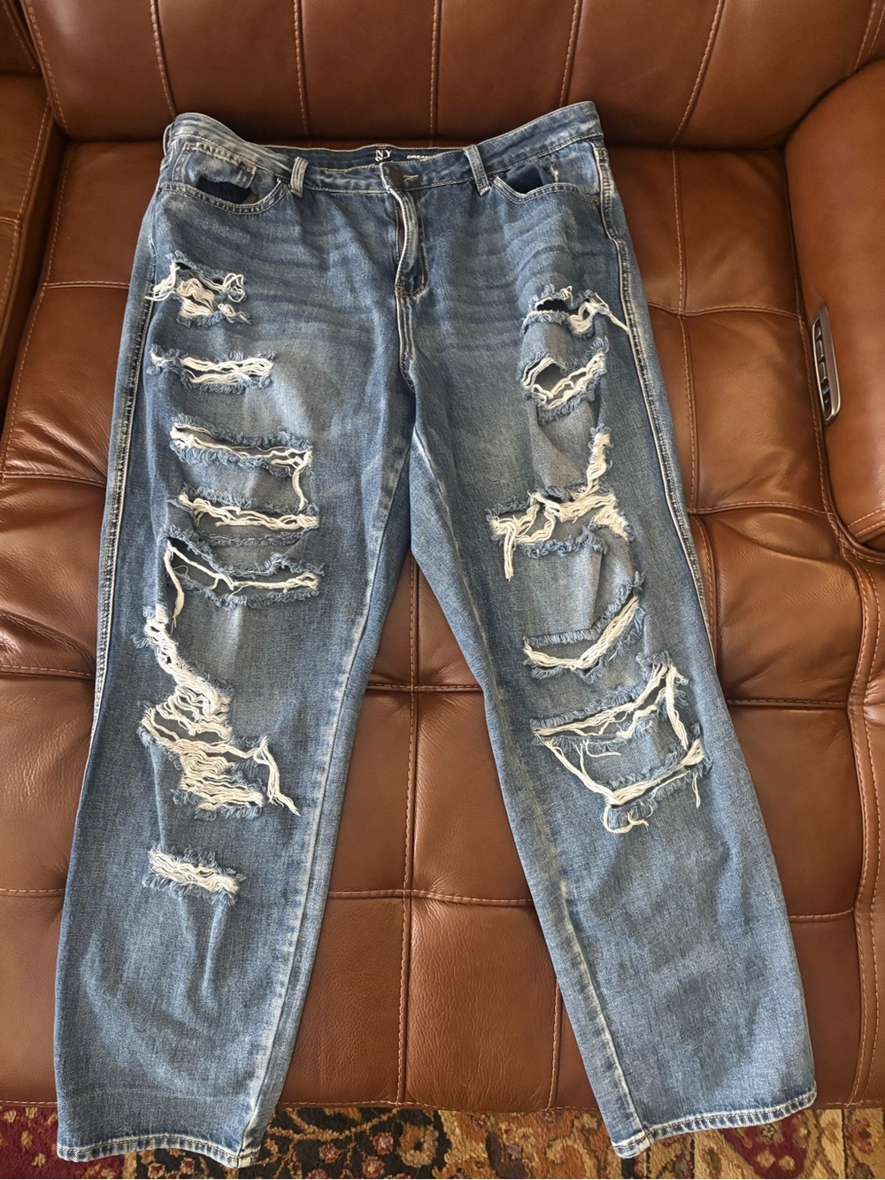 New York & Company Distressed Light Blue Ripped Jeans